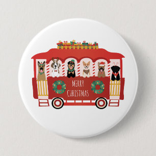 Badge Rond 7,6 Cm Joyeux Noël Chiens de vacances Trolly