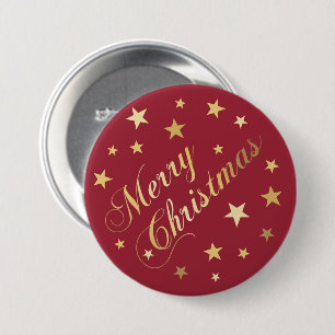 Badge Rond 7,6 Cm Joyeux Noël Écriture dorée élégante Étoiles de fêt