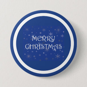 Badge Rond 7,6 Cm Joyeux Noël en bleu avec des flocons de neige