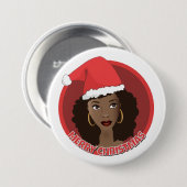 Badge Rond 7,6 Cm Joyeux Noël, Femme noire Santa Hat (Devant & derrière)