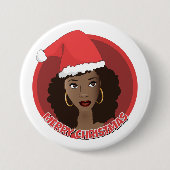 Badge Rond 7,6 Cm Joyeux Noël, Femme noire Santa Hat (Devant)