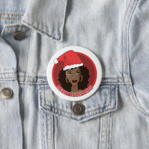 Badge Rond 7,6 Cm Joyeux Noël, Femme noire Santa Hat