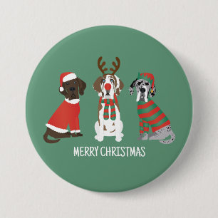 Badge Rond 7,6 Cm Joyeux Noël Grands Chiens Danois