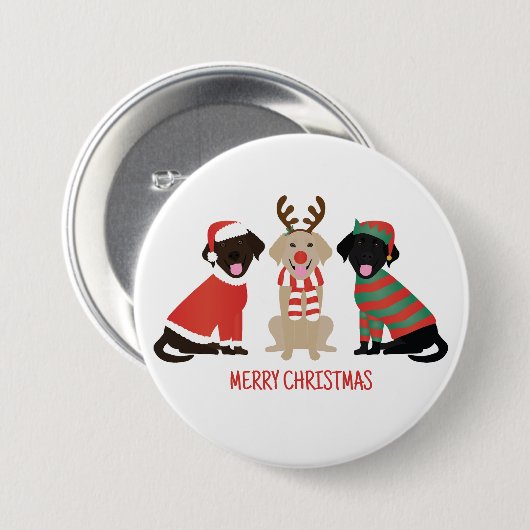 Badge Rond 7,6 Cm Joyeux Noël Labrador Retriever Dogs (Devant & derrière)