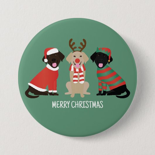Badge Rond 7,6 Cm Joyeux Noël Labrador Retriever Dogs (Devant)