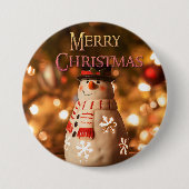 Badge Rond 7,6 Cm Joyeux Noël mignon Bouton Snowman (Devant)