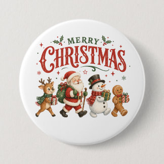 Badge Rond 7,6 Cm Joyeux Noël Père Noël et ses Amis