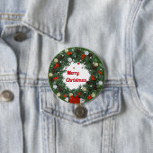 Badge Rond 7,6 Cm Joyeux Noël Vert Wreath Aquarelle (En situation)