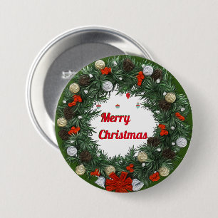 Badge Rond 7,6 Cm Joyeux Noël Vert Wreath Aquarelle