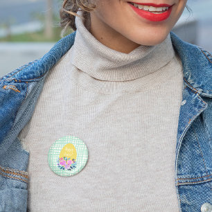 Badge Rond 7,6 Cm Joyeux oeuf de Pâques rustique plaid à l'orange