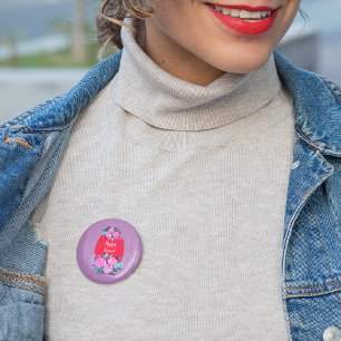 Badge Rond 7,6 Cm Joyeux oeuf rouge fleuri à l'aquarelle de Pâques