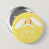 Badge Rond 7,6 Cm Joyeux Pâques blanc lapin oreilles jaune (Devant & derrière)