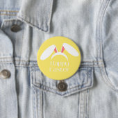 Badge Rond 7,6 Cm Joyeux Pâques blanc lapin oreilles jaune (En situation)
