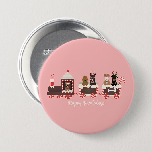 Badge Rond 7,6 Cm Joyeux Pawlidays Chien Noël Train de vacances (Devant & derrière)