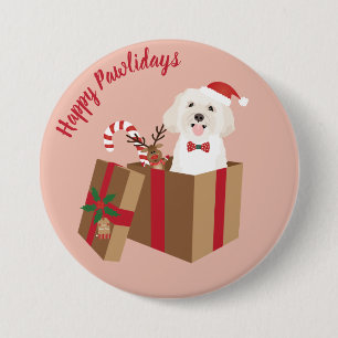 Badge Rond 7,6 Cm Joyeux Pawlidays Maltipoo Noël présent