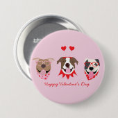 Badge Rond 7,6 Cm Joyeux Valentines Day American Pit Bull Terriers (Devant & derrière)