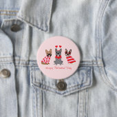 Badge Rond 7,6 Cm Joyeux Valentines Day Bulldogs français (En situation)