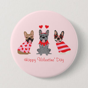 Badge Rond 7,6 Cm Joyeux Valentines Day Bulldogs français