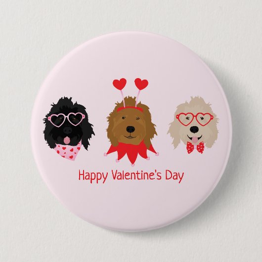 Badge Rond 7,6 Cm Joyeux Valentines Day Mini Goldendoodle Chiens (Devant)