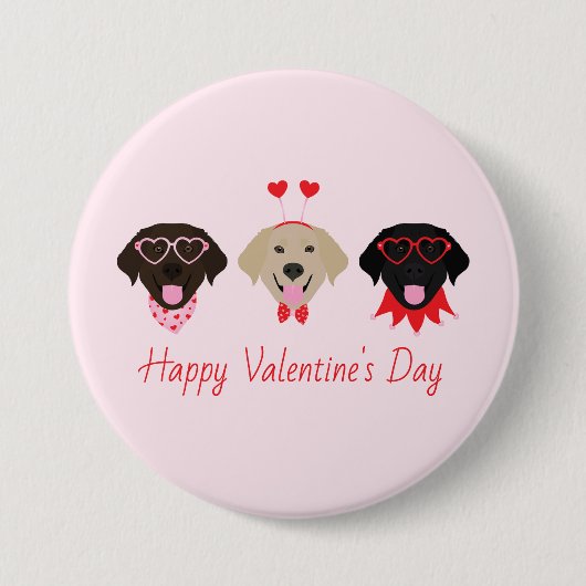 Badge Rond 7,6 Cm Joyeux Valentines Labrador Retriever Dogs (Devant)