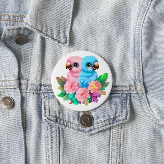 Badge Rond 7,6 Cm Jumeaux de perroquets pour bébés (En situation)