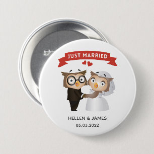 Badge Rond 7,6 Cm Juste marié Owl Mariage
