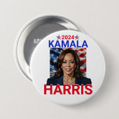 Badge Rond 7,6 Cm Kamala Harris 2024 Rouge, Blanc et Bleu (Devant & derrière)