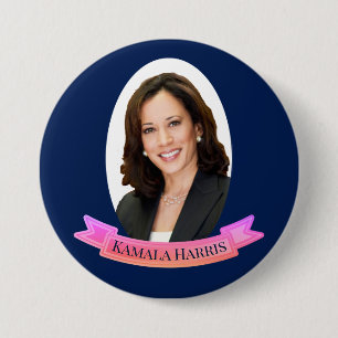 Badge Rond 7,6 Cm Kamala Harris dans le rose et le bleu