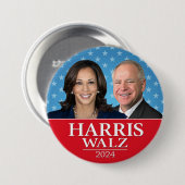 Badge Rond 7,6 Cm Kamala Harris et Tim Walz 2024 - Stars modernes (Devant & derrière)