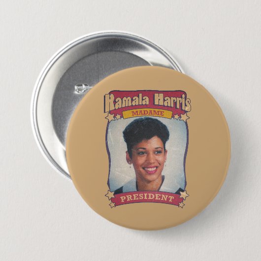 Badge Rond 7,6 Cm Kamala Harris Madame Président Retro Card (Devant & derrière)