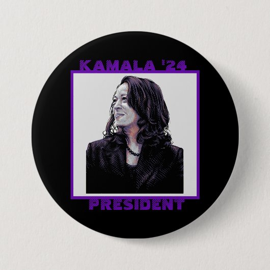 Badge Rond 7,6 Cm Kamala pour le président 2024 (Devant)
