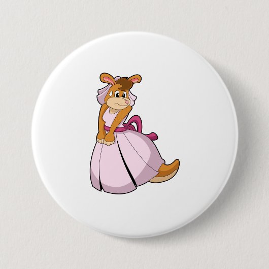 Badge Rond 7,6 Cm Kangourou en mariée avec une robe de mariée (Devant)