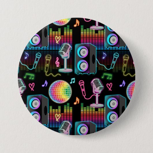 Badge Rond 7,6 Cm Karaoke Neon Glow Singing Music Party (Devant)