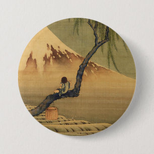 Badge Rond 7,6 Cm Katsushika Hokusai Garçon regardant le Mont Fuji