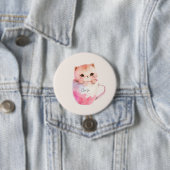Badge Rond 7,6 Cm Kawaii Chat Chibi Rose Blushing (En situation)