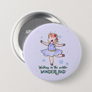 Badge Rond 7,6 Cm Kawaii Unicorn Marcher en hiver