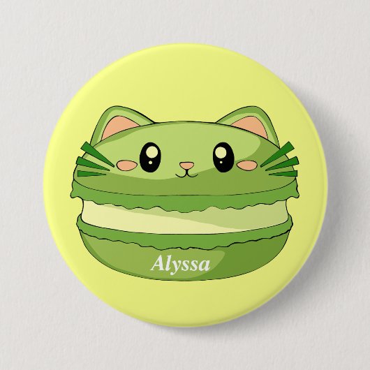 Badge Rond 7,6 Cm Kitty Cat Matcha Macaron (Devant)