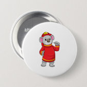 Badge Rond 7,6 Cm Koala as Firefighter with Helmet (Devant & derrière)