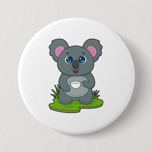 Badge Rond 7,6 Cm Koala avec tasse de café (Devant)