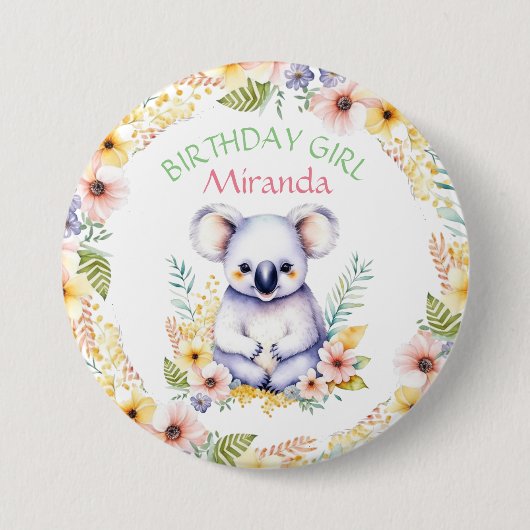 Badge Rond 7,6 Cm Koala Ours Thème Anniversaire Fille Personnalisée (Devant)