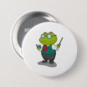 Badge Rond 7,6 Cm La grenouille comme enseignant avec livre (Devant & derrière)