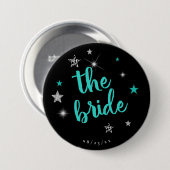 Badge Rond 7,6 Cm La Mariée Disco EVJF Teal ID925  (Devant & derrière)