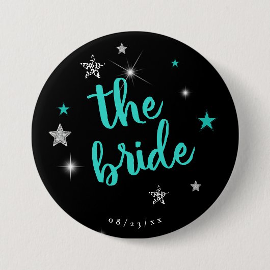Badge Rond 7,6 Cm La Mariée Disco EVJF Teal ID925  (Devant)
