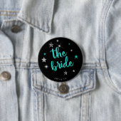 Badge Rond 7,6 Cm La Mariée Disco EVJF Teal ID925  (En situation)