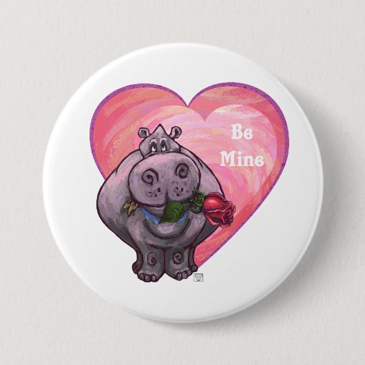 Badge Rond 7,6 Cm La Saint-Valentin de l'hippopotame (Devant)