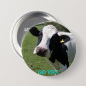 Badge Rond 7,6 Cm la vache, VONT VEG ! (Devant & derrière)