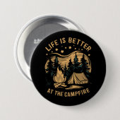 Badge Rond 7,6 Cm La Vie Est Meilleure Au Camping Camping Camper Cam (Devant & derrière)