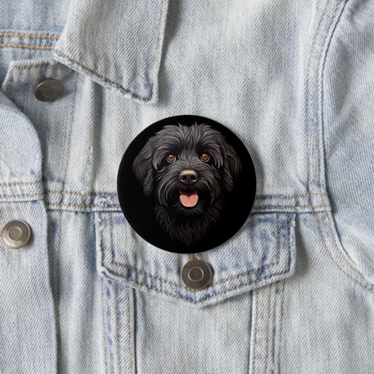 Badge Rond 7,6 Cm Labradoodle Chien noir (En situation)