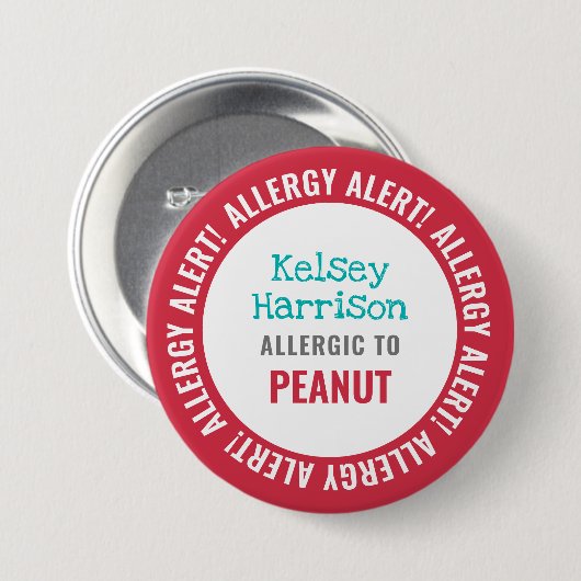 Badge Rond 7,6 Cm L'alerte d'allergie customisée badine l'école (Devant & derrière)