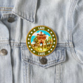 Badge Rond 7,6 Cm Laos (En situation)